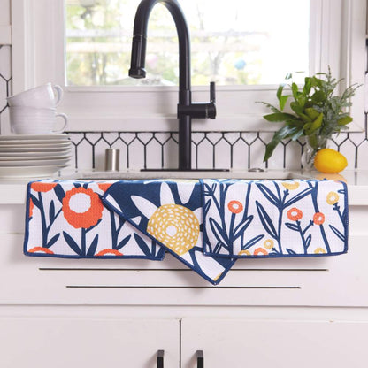 Field of Flowers blu Dish Cloth Set of 3 Reusable Dish Cloth - rockflowerpaper