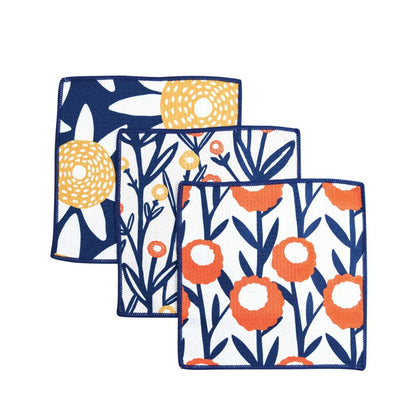 Field of Flowers blu Dish Cloth Set of 3 Reusable Dish Cloth - rockflowerpaper