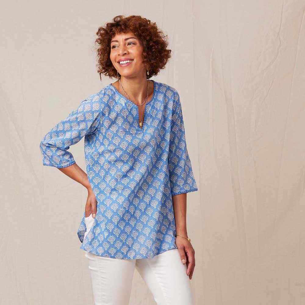 Fifer Blue blu Cotton Kurta Tunic Tunic - rockflowerpaper