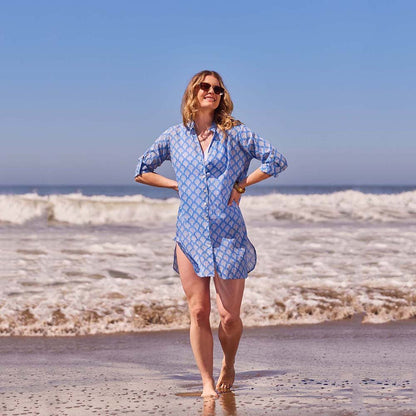 Fifer Blue Button Down Beach Tunic Swim Cover Up - rockflowerpaper