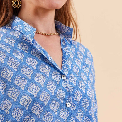 Fifer Blue Cotton Button Down Beach Tunic Swim Cover Up - Rockflowerpaper