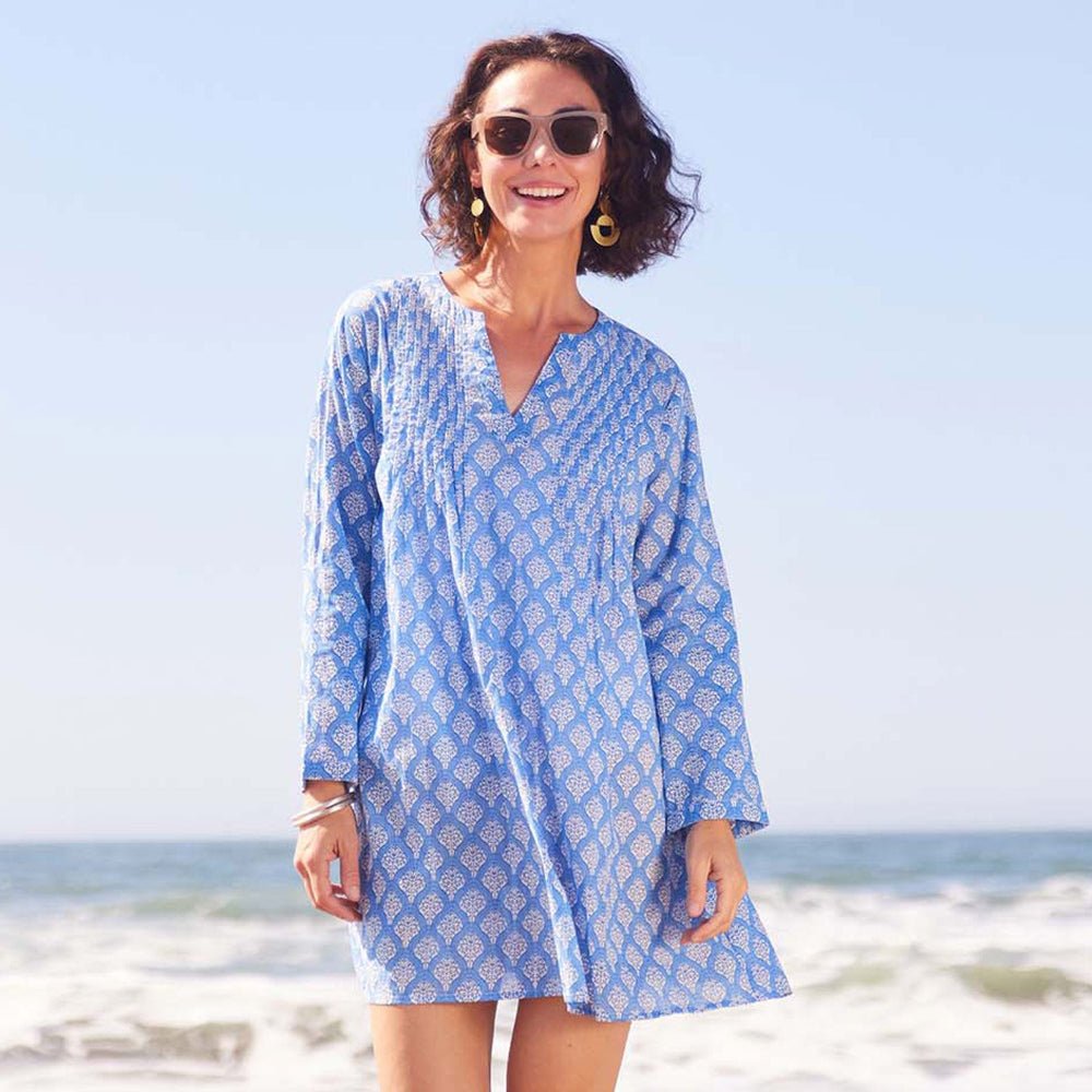 Fifer Blue Cotton Pintuck Beach Coverup Swim Cover Up - Rockflowerpaper