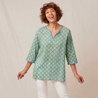 Fifer Blue Green blu Cotton Kurta Tunic Tunic - rockflowerpaper