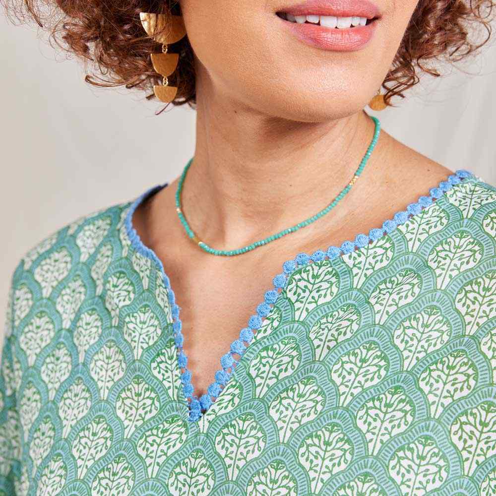 Fifer Blue Green blu Cotton Kurta Tunic Tunic - rockflowerpaper