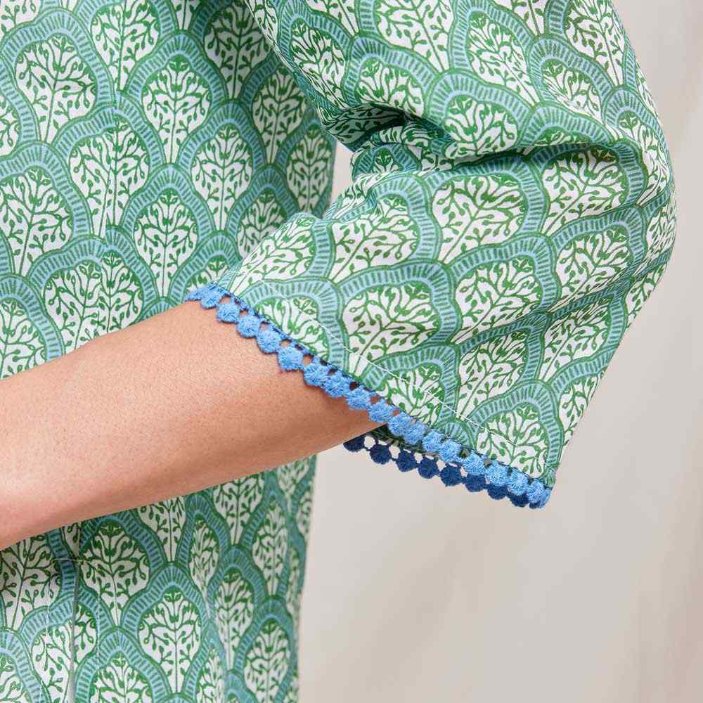 Fifer Blue Green blu Cotton Kurta Tunic Tunic - rockflowerpaper