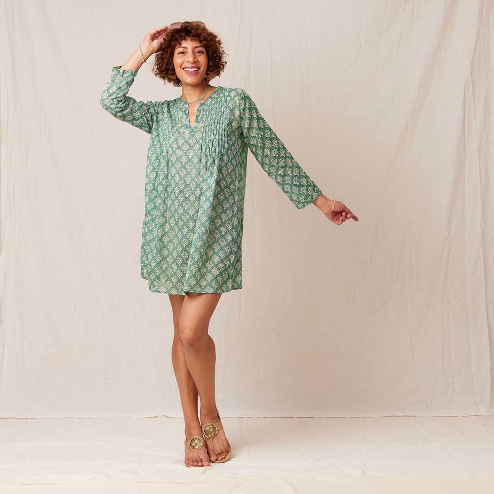 Fifer Blue Green blu Cotton Pintuck Beach Coverup Swim Cover Up - rockflowerpaper