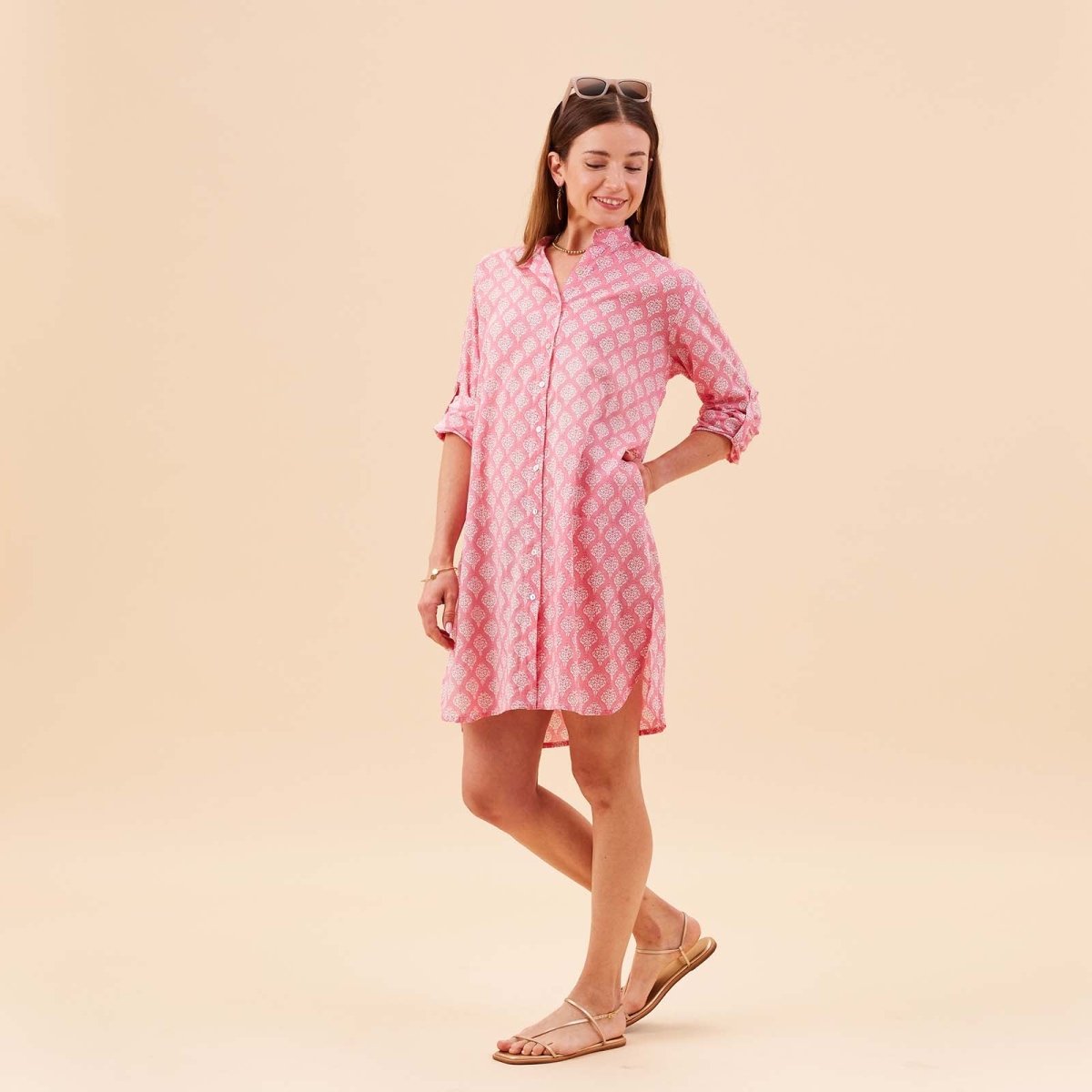 Fifer Pink Button Down Beach Tunic Swim Cover Up - rockflowerpaper