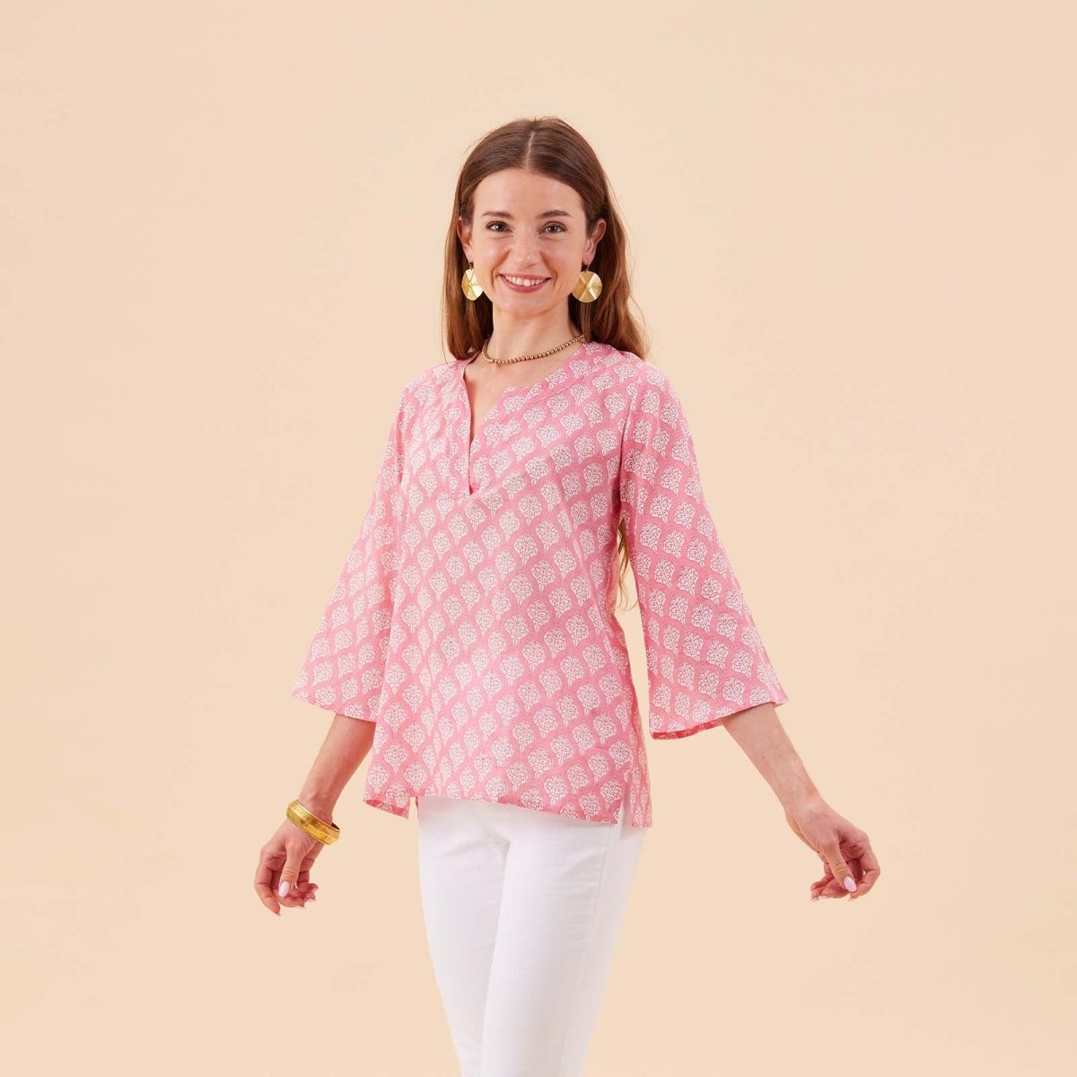 Fifer Pink Cotton Kurta Tunic Tunic - rockflowerpaper