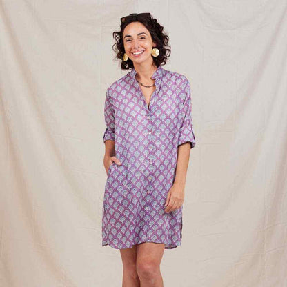 Fifer Raspberry Button Down Beach Tunic Swim Cover Up - rockflowerpaper