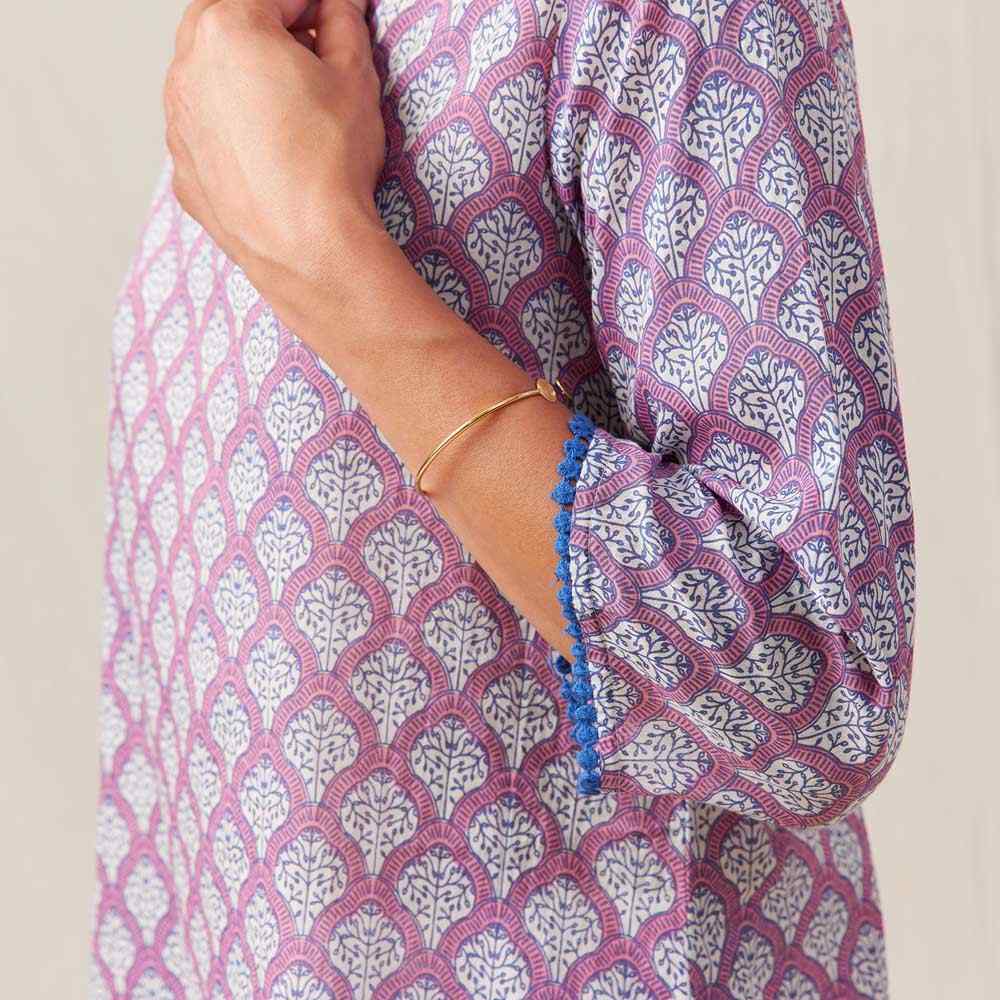 Fifer Rose Pink blu Cotton Kurta Tunic Tunic - rockflowerpaper