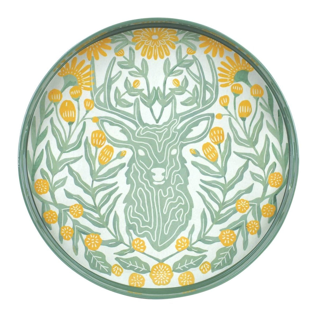 Floral Stag Round Lacquer Serving Tray Tray - rockflowerpaper