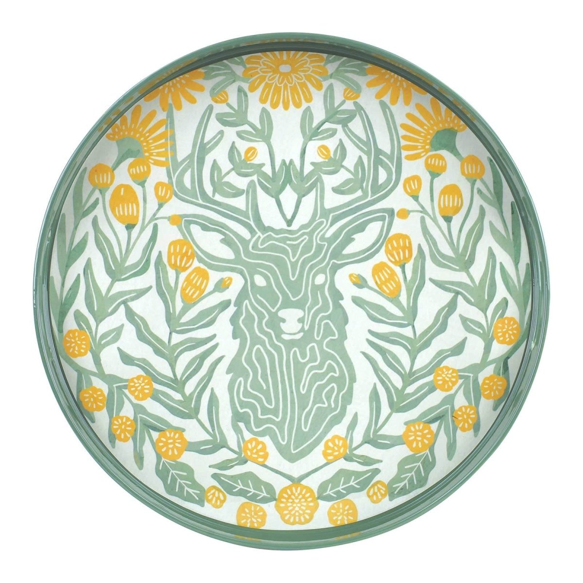 Floral Stag Round Lacquer Serving Tray Tray - rockflowerpaper