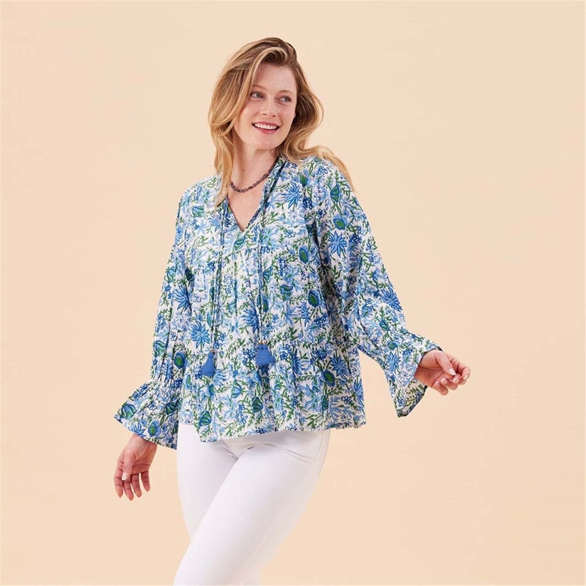 Gabrielle Blue Green Blouse Tunic - rockflowerpaper