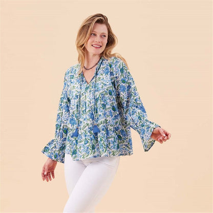 Gabrielle Blue Green Blouse Tunic - rockflowerpaper