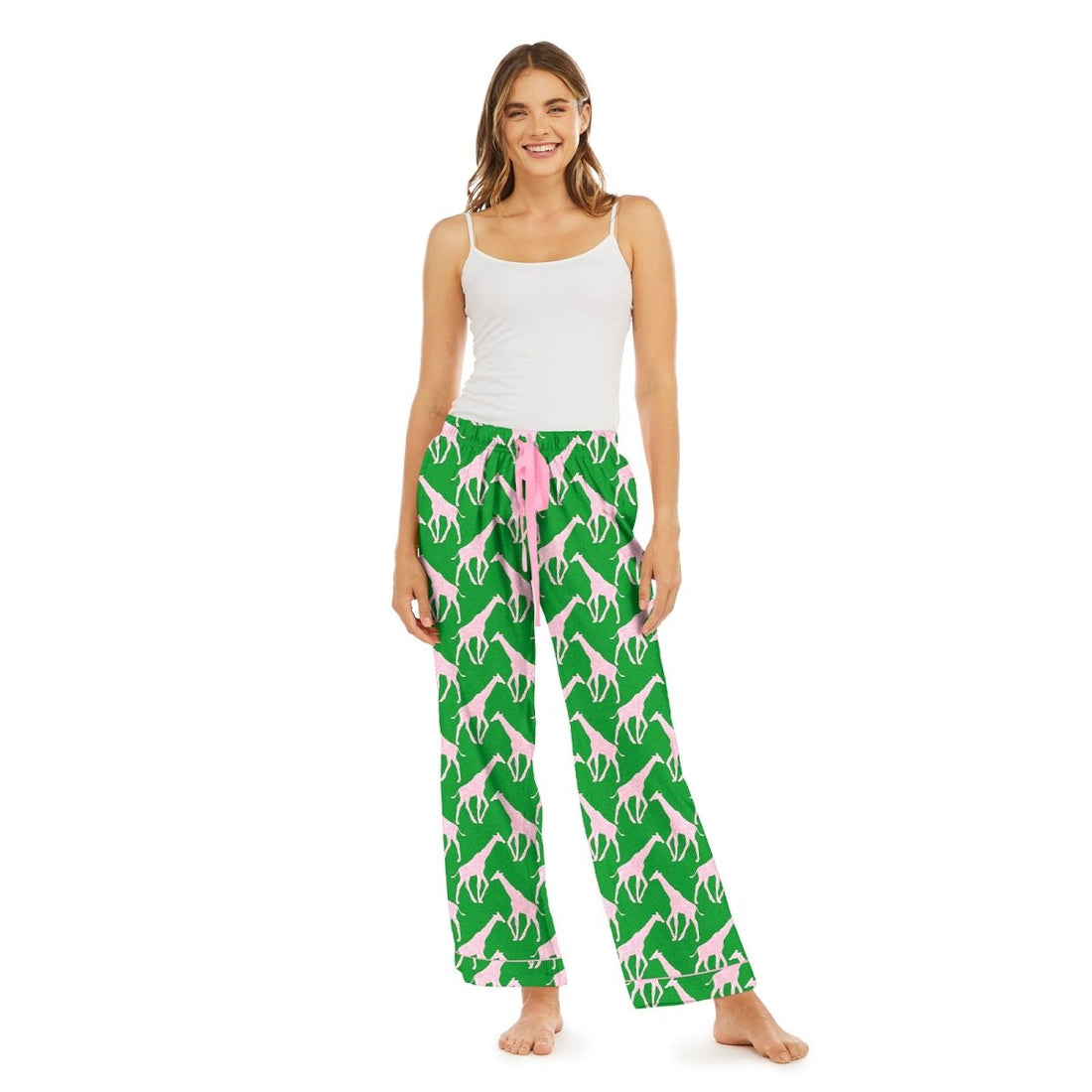 Giraffe Pink Green Cotton Lounge Pant Lounge Pant - Rockflowerpaper