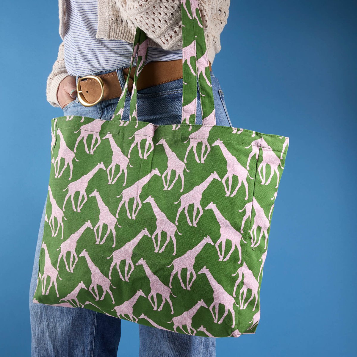 Giraffe Pink &amp; Green Little Shopper Canvas Tote Bag Tote - Rockflowerpaper