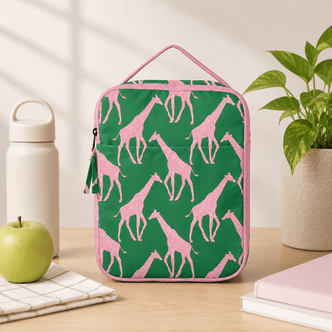 Giraffe Pink &amp; Green Lunch Tote Lunch Tote - Rockflowerpaper
