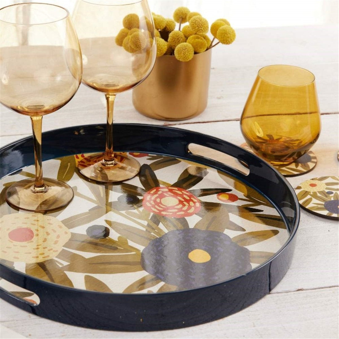 Harvest Sunshine Round Tray - 15 Inch Floral Design Tray - rockflowerpaper