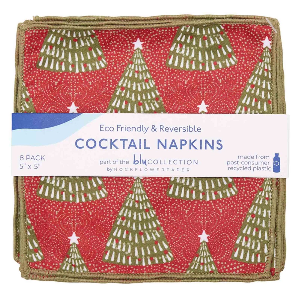 Holiday Cheer blu Kitchen Reusable Cocktail Napkins (Set of 8) Reusable Cocktail Napkin - rockflowerpaper