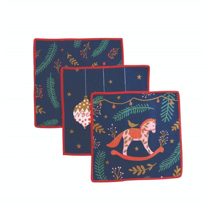 Holiday Horse blu Dish Cloth Set of 3 Reusable Dish Cloth - rockflowerpaper