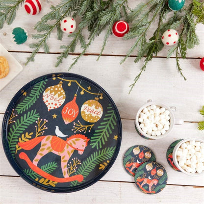 Holiday Horse Round Tray - 15 Inch Festive Decor Tray - rockflowerpaper