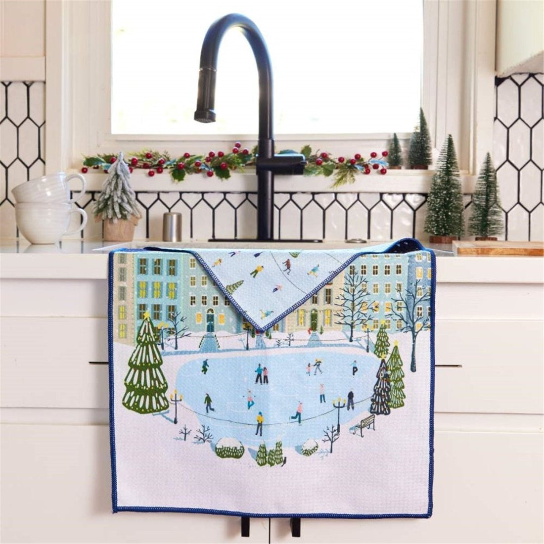 Holiday in the Park blu Kitchen Tea Towel - Double - Sided Print Kitchen Towel - rockflowerpaper