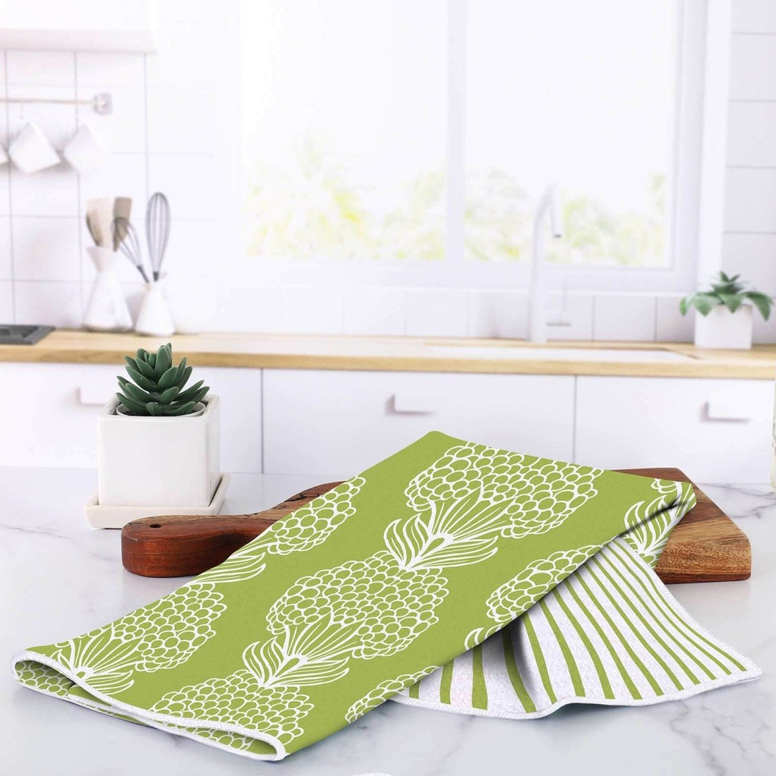 Hydrangea Green Eco Kitchen Tea Towel Tea Towel - rockflowerpaper