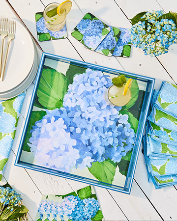 Blue and Green Floral Square Tray