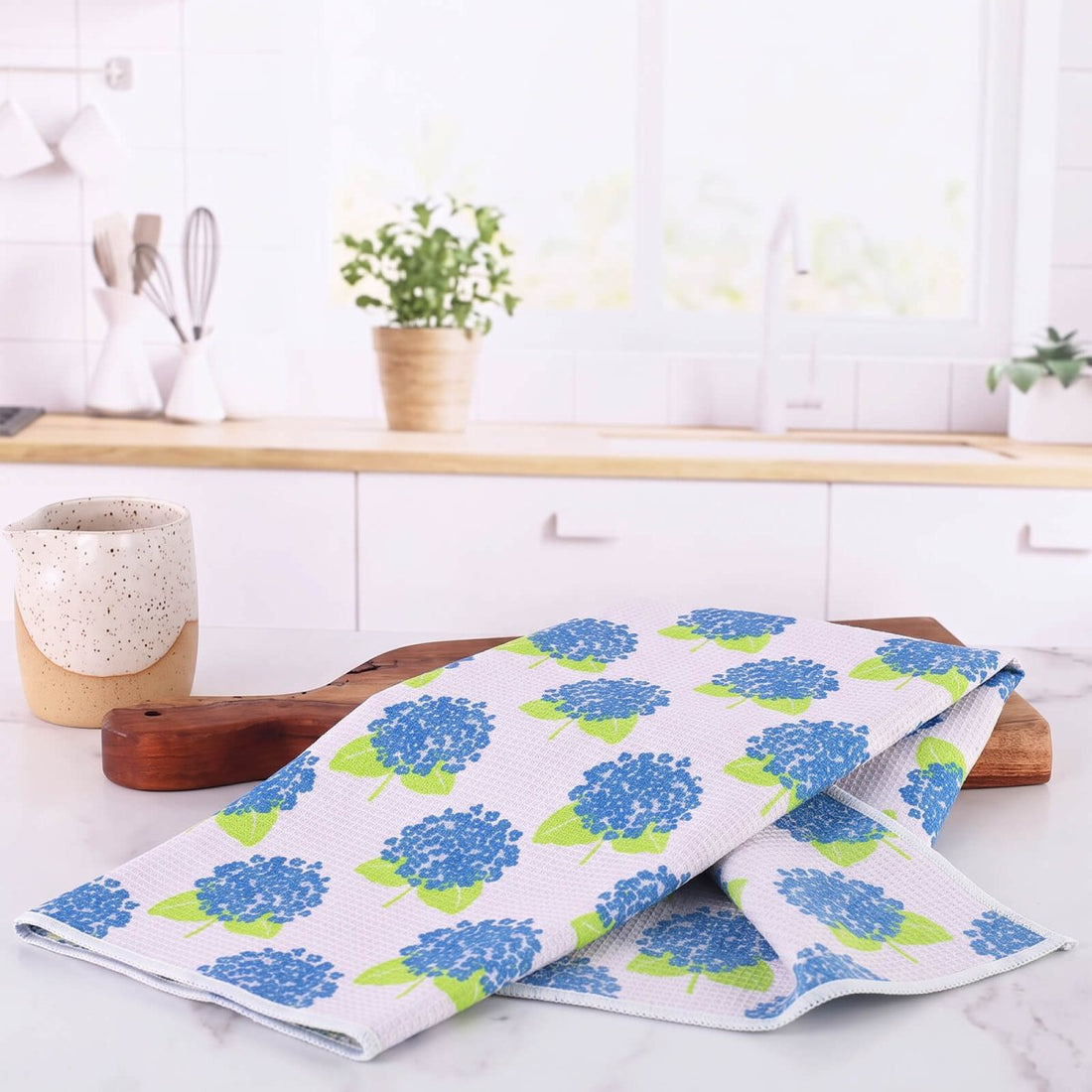 Hydrangea White Eco Kitchen Tea Towel Tea Towel - Rockflowerpaper