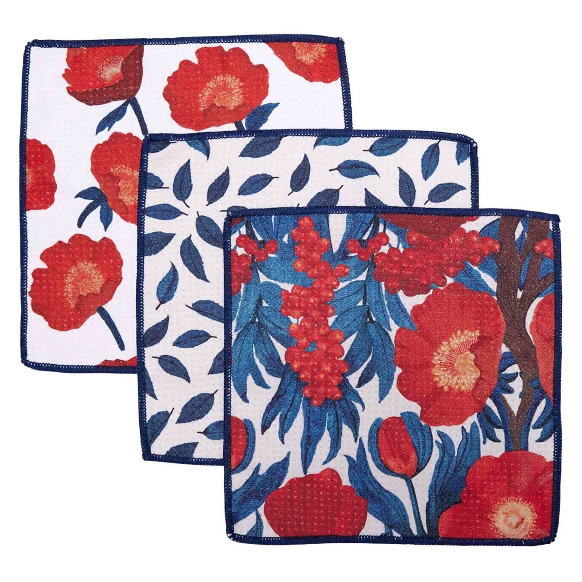 Icelandic Poppies blu Kitchen Dish Cloths (Set of 3) Reusable Dish Cloth - rockflowerpaper