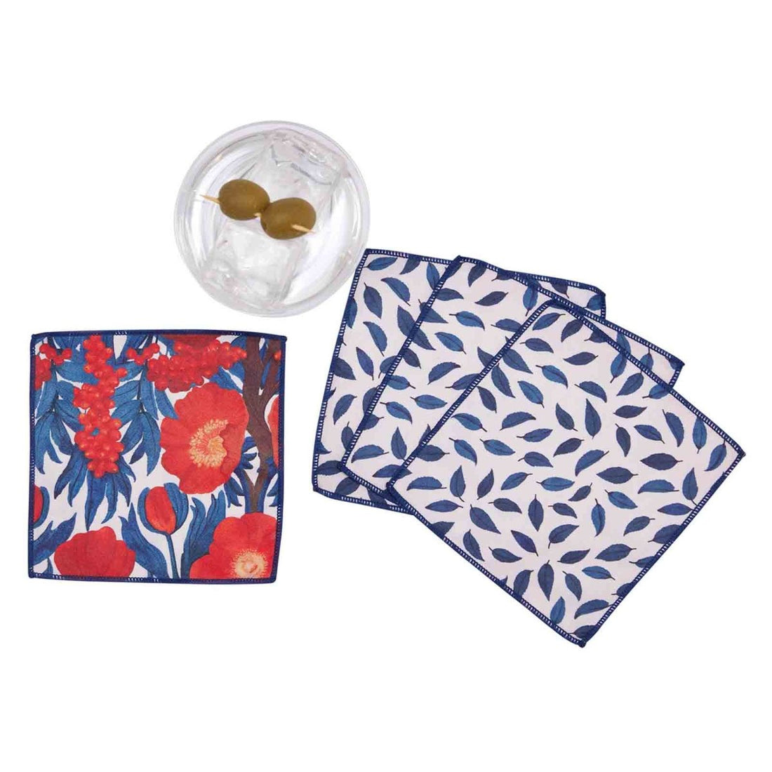 Icelandic Poppies blu Kitchen Reusable Cocktail Napkins (Set of 8) Reusable Cocktail Napkin - rockflowerpaper