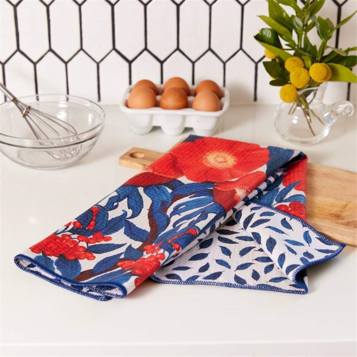 Icelandic Poppies blu Kitchen Tea Towel - Double - Sided Print Kitchen Towel - rockflowerpaper