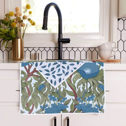 Icelandic Poppies Blue Eco Kitchen Tea Towel Tea Towel - rockflowerpaper