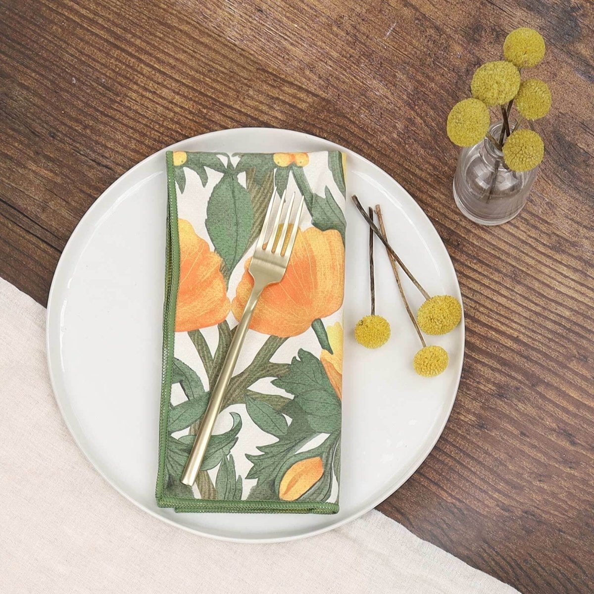 Icelandic Poppies Gold blu Dinner Napkin Set of 6 Dinner Napkin - rockflowerpaper