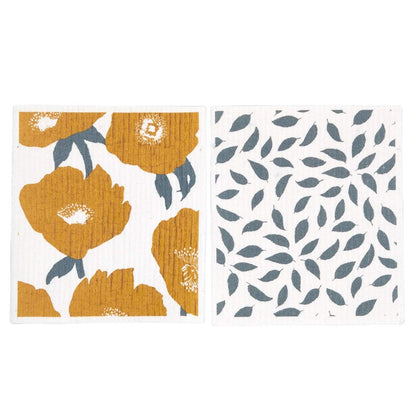 Icelandic Poppies Gold blu Eco Sponge Cloths (Set of 2) Eco Cloth - Rockflowerpaper