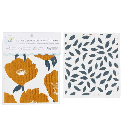 Icelandic Poppies Gold blu Eco Sponge Cloths (Set of 2) Eco Cloth - Rockflowerpaper