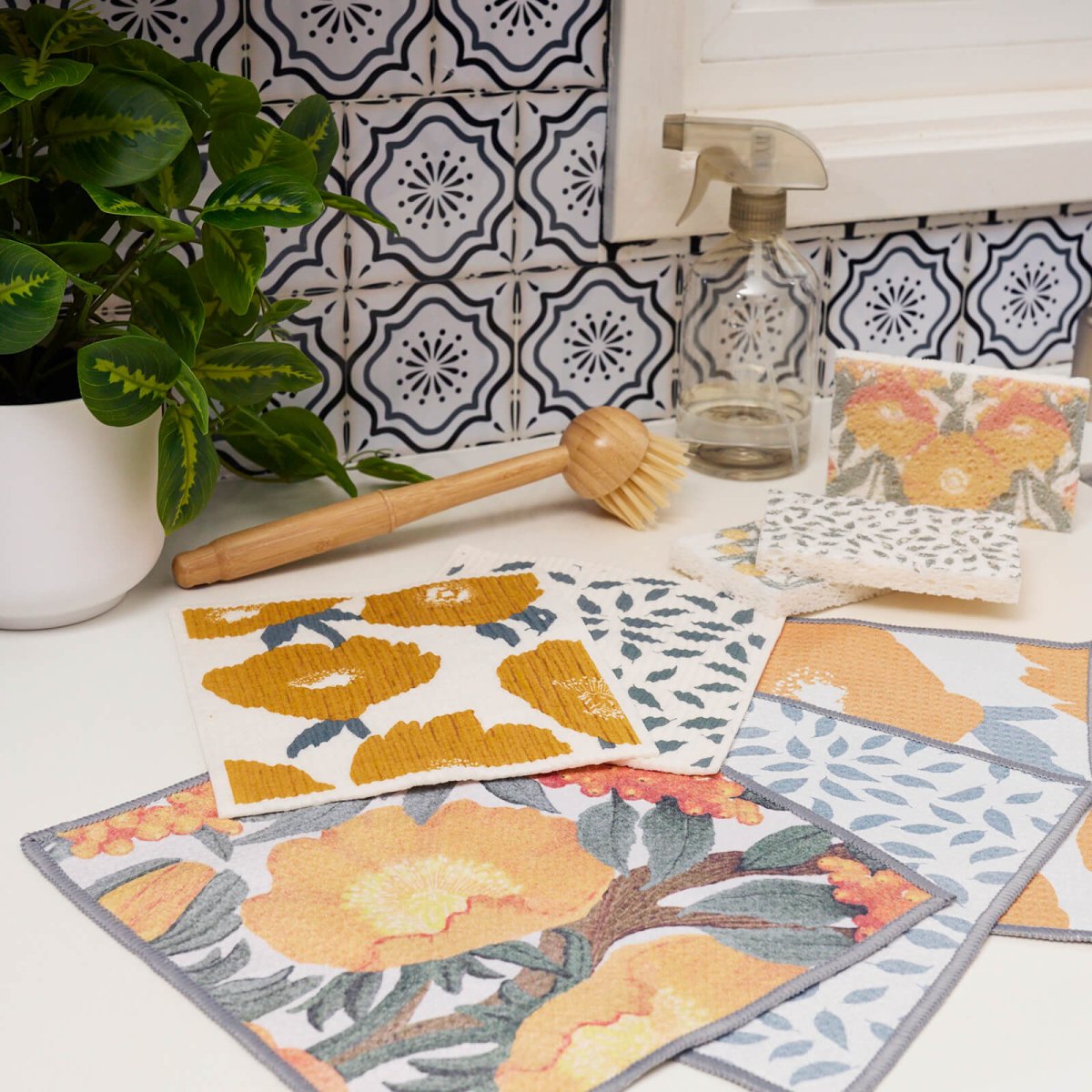 Icelandic Poppies Gold Eco Dish Cloth (Set of 3) Reusable Dish Cloth - Rockflowerpaper