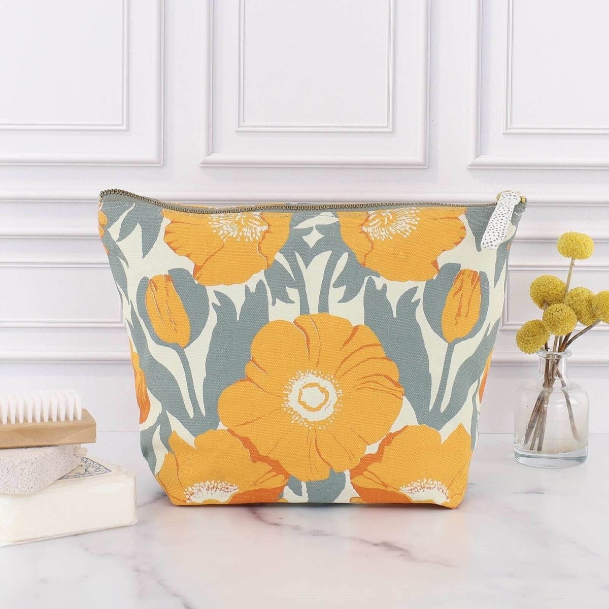 Icelandic Poppies Gold Large Canvas Pouch Pouch - rockflowerpaper