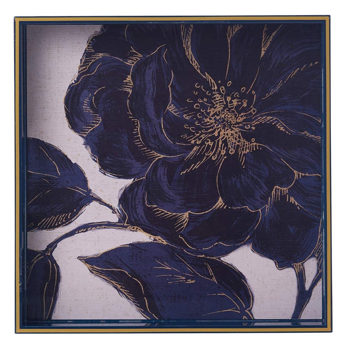 Indigo Garden 15&quot; Square Lacquer Art Serving Tray Tray - rockflowerpaper