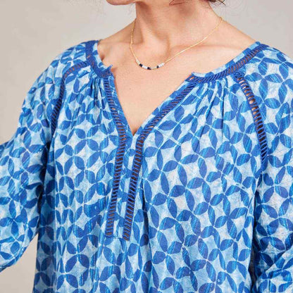 Indigo Lurex Peasant Blouse Tunic - rockflowerpaper