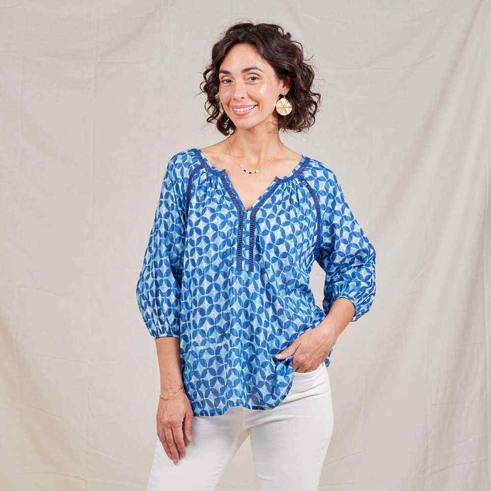 Indigo Lurex Peasant Blouse Tunic - rockflowerpaper