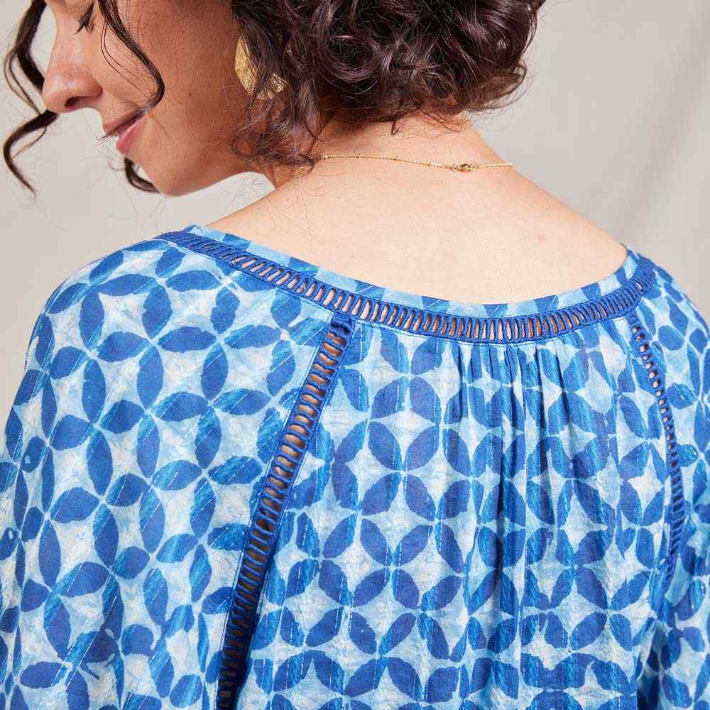 Indigo Lurex Peasant Blouse Tunic - rockflowerpaper