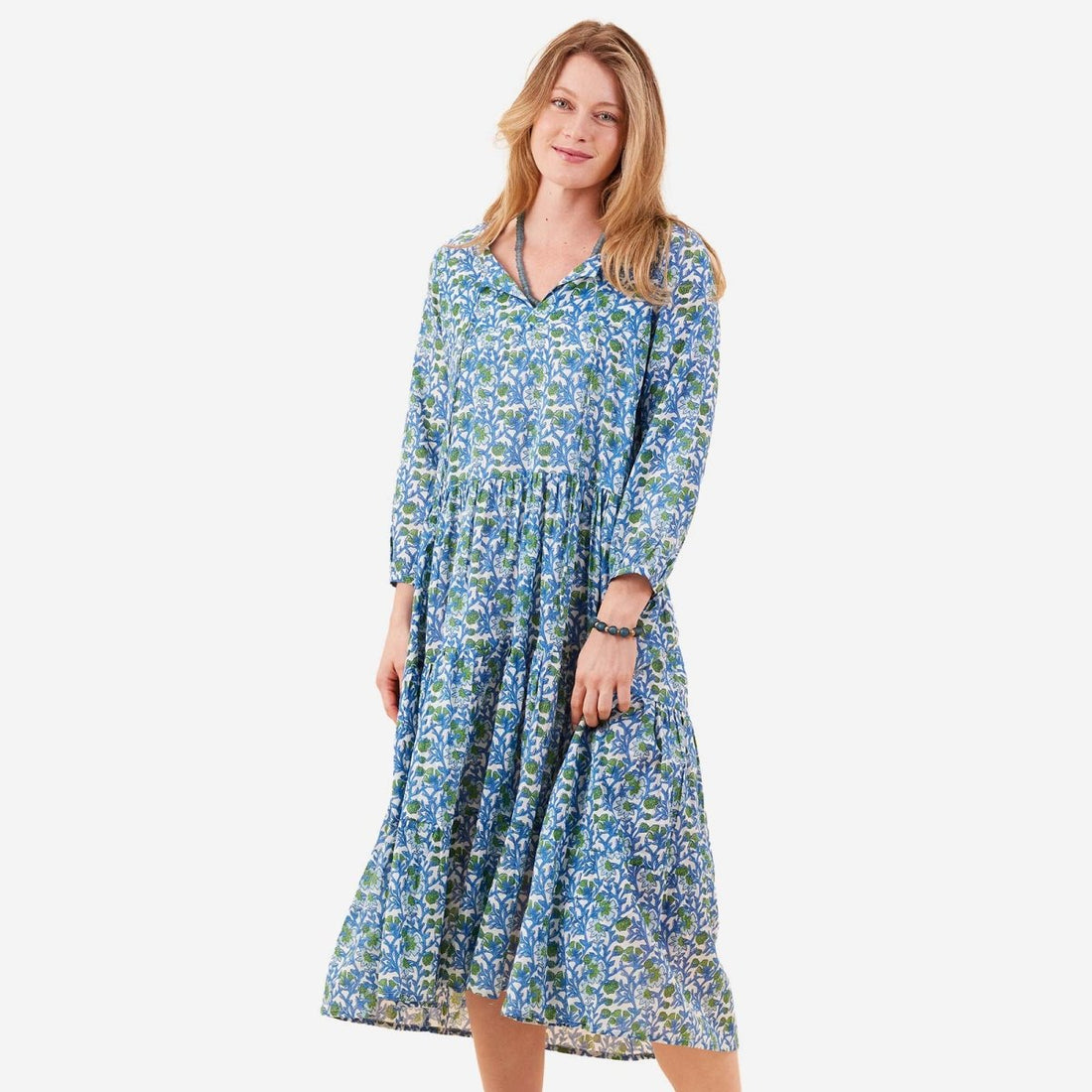 Isabella Blue Long Tiered Cotton Dress Dress - rockflowerpaper