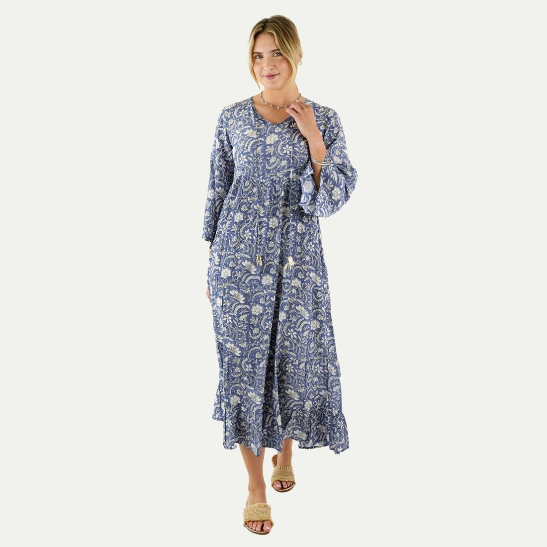 Jasmine Blue Floral Tiered Dress Dress - rockflowerpaper
