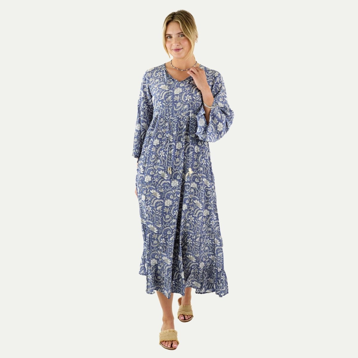 Jasmine Blue Floral Tiered Dress Dress - rockflowerpaper