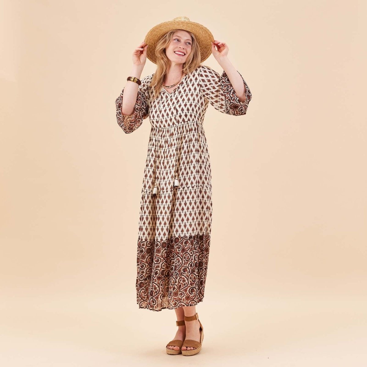 Julia Ecru and Black Bohemian Tiered Dress Dress - rockflowerpaper