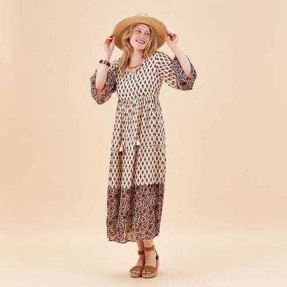 Julia Ecru and Black Bohemian Tiered Dress Dress - rockflowerpaper