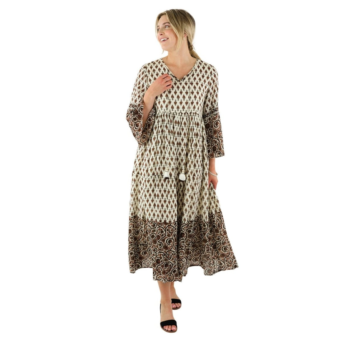 Julia Ecru and Black Bohemian Tiered Dress Dress - rockflowerpaper