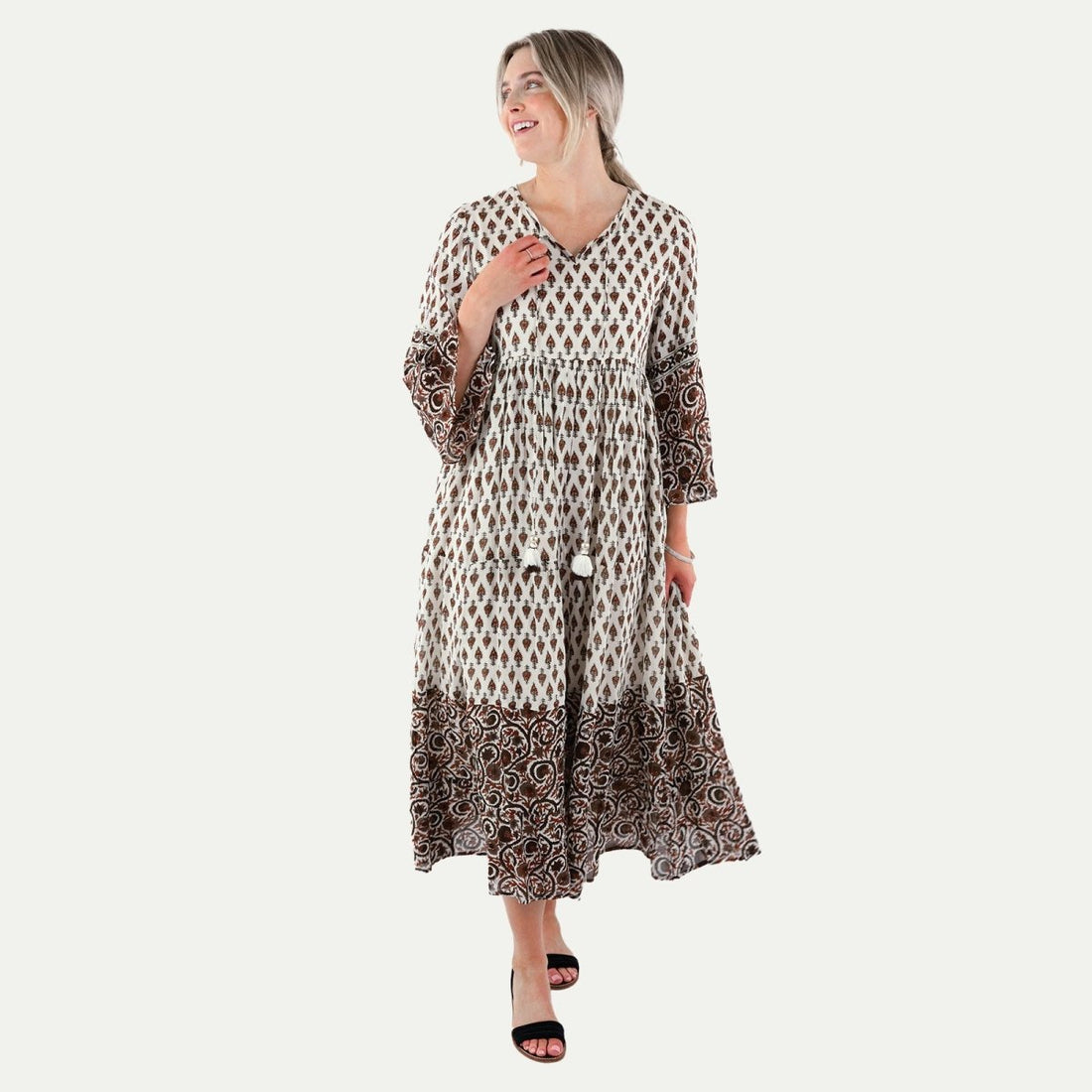 Julia Ecru and Black Bohemian Tiered Dress Dress - rockflowerpaper