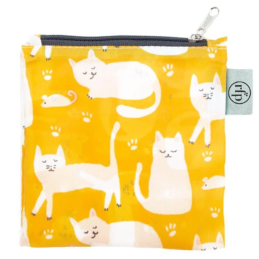 Kitty Cats Yellow blu Reusable Shopping Bag Reusable Shopping Bag - rockflowerpaper